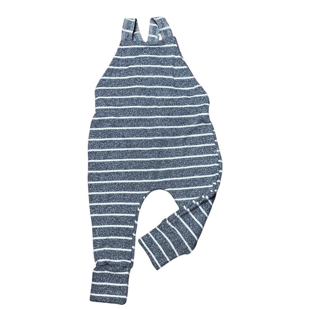 NEW Little Wedgies Charcoal Stripe Farmer Romper 18-24 months